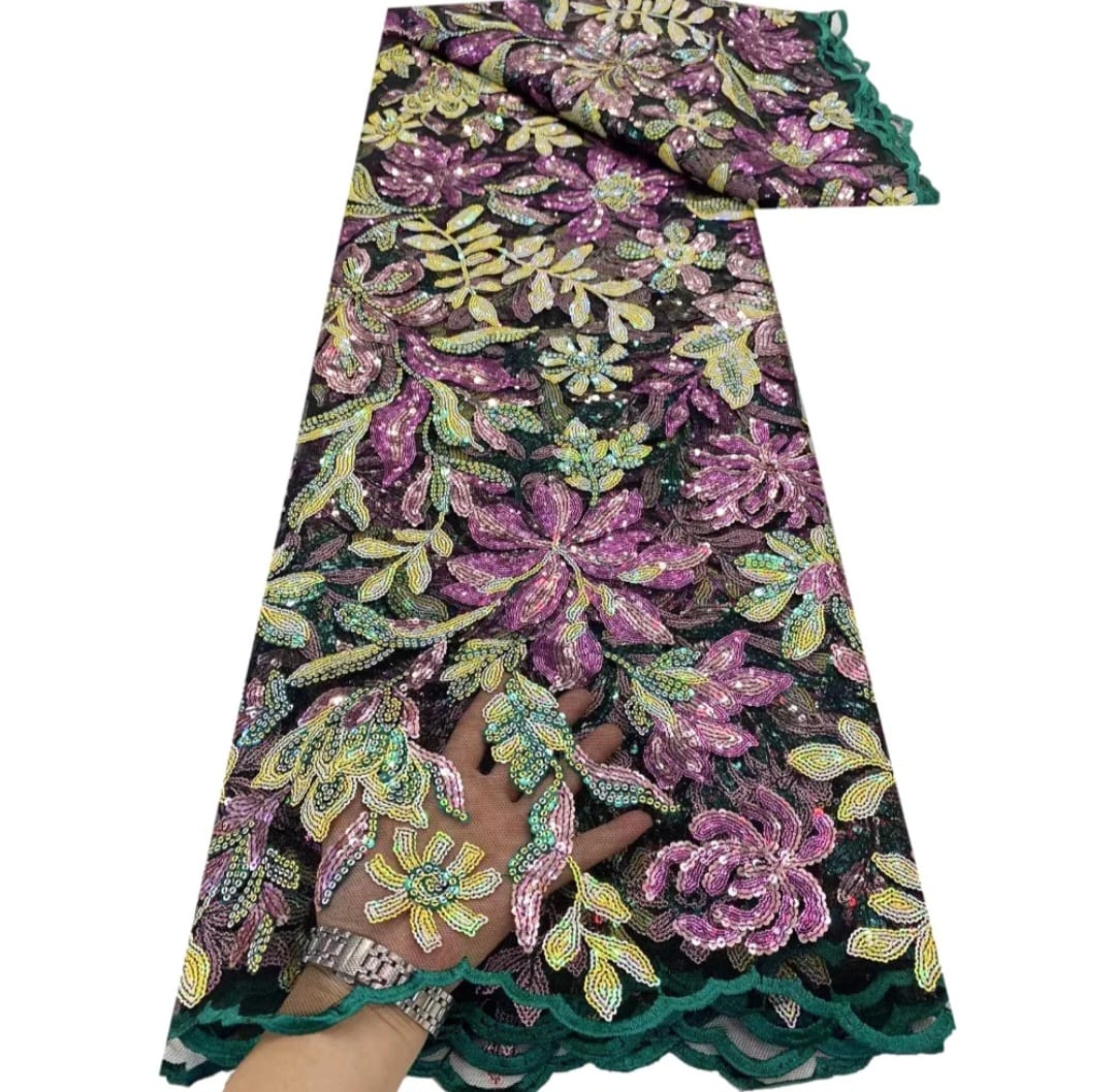 Handmade embroidery net with multi colored sequence (5yards)